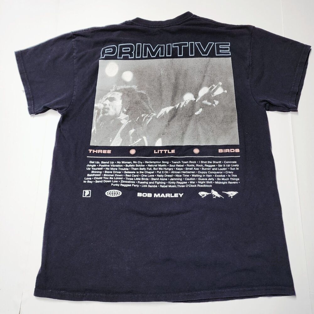 Primitive x Bob Marley Rising Sun Collab T Shirt Three Little Birds Large EUC